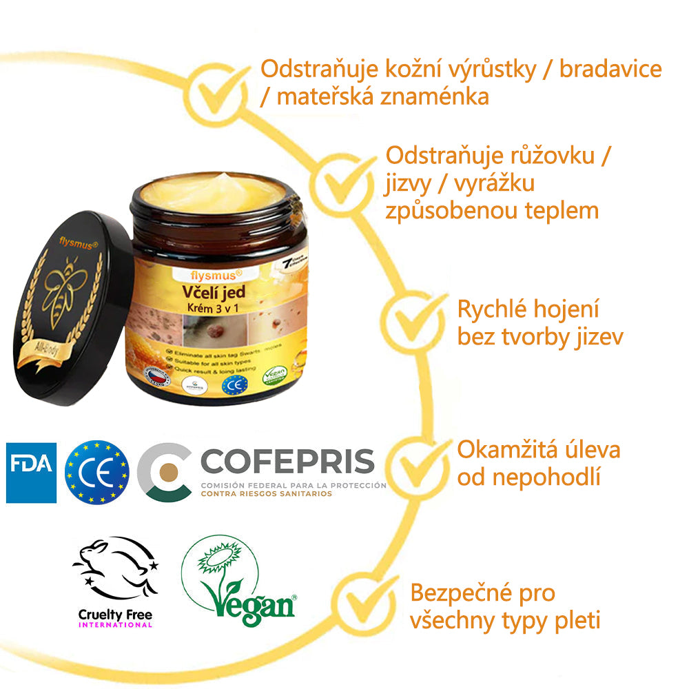 ✅flysmus® Silný krém se včelím jedem - Doporučeno dermatologickými odborníky. Účinný proti bradavicím, boulím, lézím, infekcím a jizvám.🐝