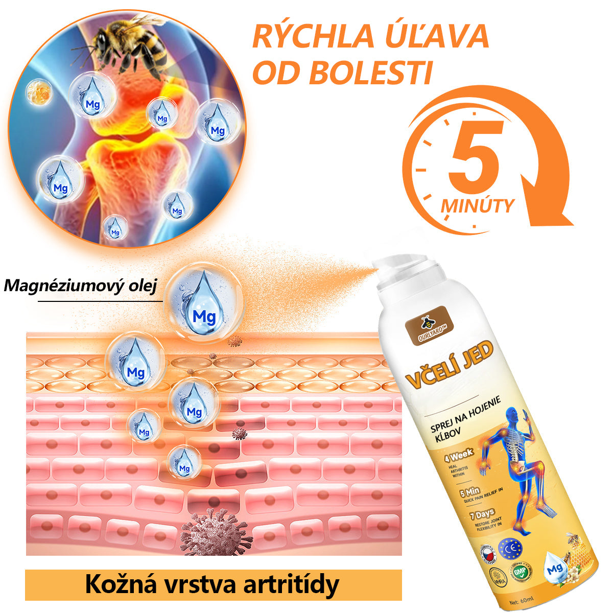 🔥💫Ourlyard™ Hořčíkový olej a včelí jed na hojení kloubů ve spreji👨⚕️Cure bolesti kloubů za pouhé 4 týdny, bez zpětného efektu🔥🔥