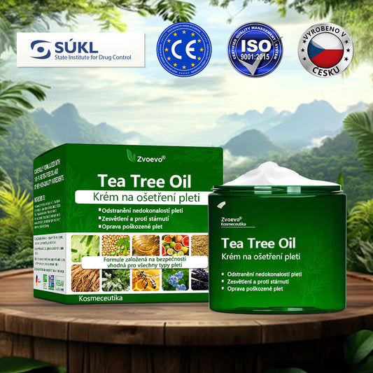 🌱 Zvoevo® Čajovníkový olej Krém pro péči o pleť – Odstraňuje nedokonalosti pleti, regeneruje poškozenou pokožku, rozjasňuje a působí proti stárnutí pleti.